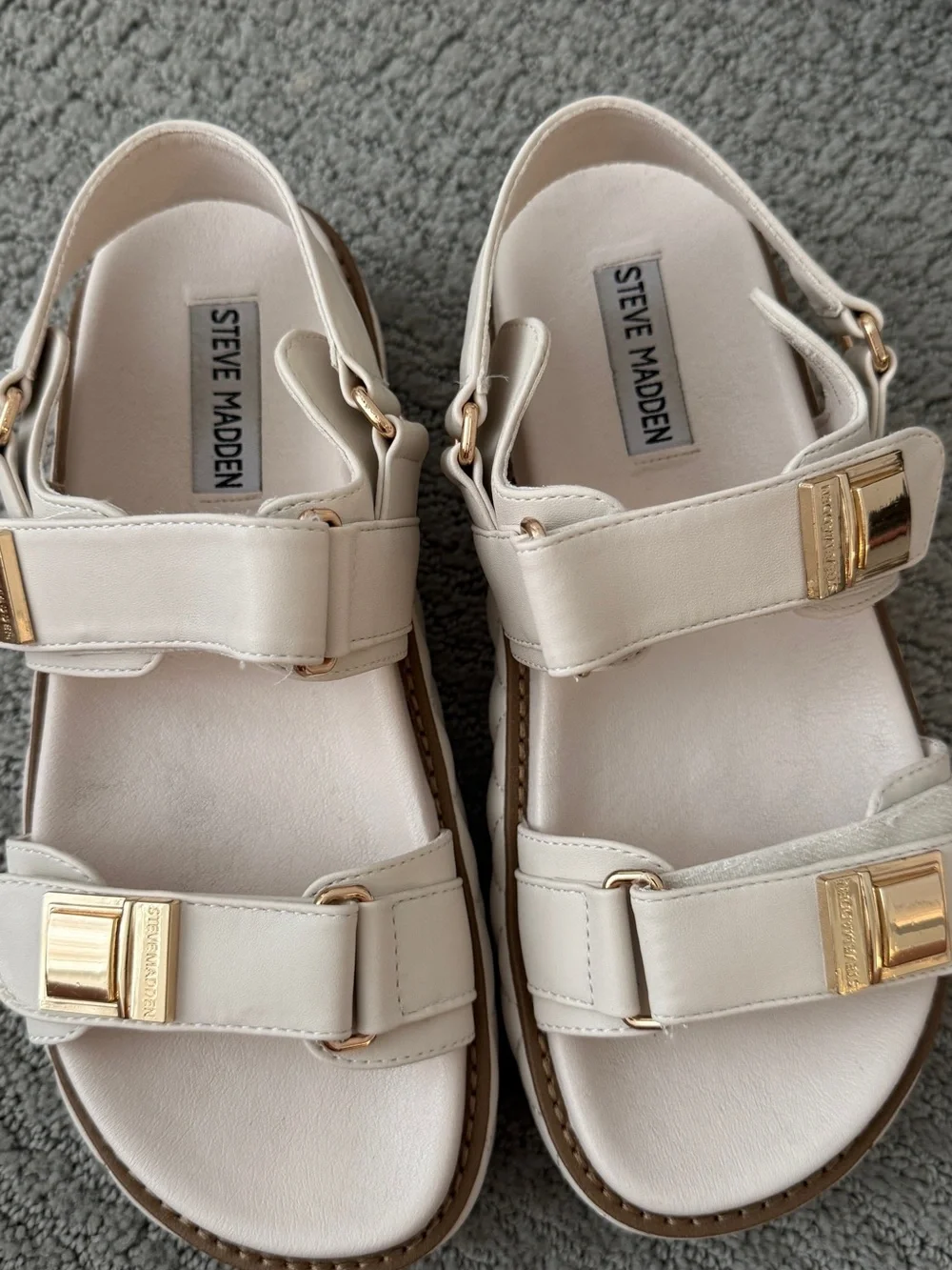Steve Madden Cream Platform Sandals with Gold Hardware
